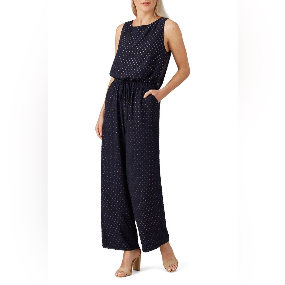 Maison Papillon Women's Navy Polka Dot Wide-Leg Jumpsuit, from Rent the Runway
